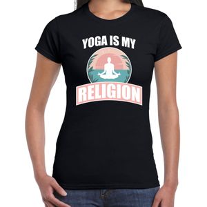 Yoga is my religion hobby t-shirt zwart voor dames