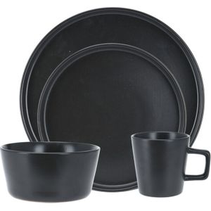32-Delige serviesset/bordenset zwart 8 persoons van aardewerk - Set dinerborden