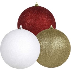 3x stuks grote glitter kerstballen van 18 cm set - Goud - Wit - Rood - Kerstversieringen