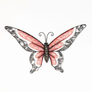 Anna's Collection Wand decoratie vlinder - rood - 49 x 28 cm - metaal - muurdecoratie/schutting - buiten - tuinbeelden van dieren