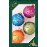 4x stuks luxe glazen kerstballen 7 cm blauw/roze/oranje/groen - Kerstversiering/kerstboomversiering gekleurd
