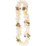 Atosa Hawaii krans/slinger - Tropische kleuren wit - Grote bloemen hals slingers - verkleed accessoires