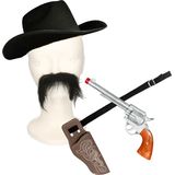 Carnaval verkleed set cowboyhoed Omaha - zwart - cowboy plaksnor/holster/revolver - volwassenen