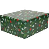 4x Rollen Kerst inpakpapier/cadeaupapier donkergroen/gekleurde bomen 2,5 x 0,7 cm - Luxe papier kwaliteit kerstpapier - Kerstmis
