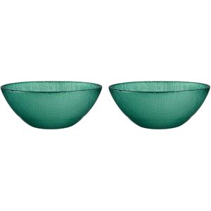 Vivalto Kommetjes/serveer schaaltjes/soepkommen - 2x - Murano - glas - D15 x H6 cm - groen - Stapelbaar