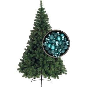 Bellatio Decorations kerstboom H210 cm - met kerstballen turquoise blauw