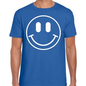 Bellatio Decorations Verkleed shirt heren - smiley - blauw - carnaval - foute party - feestkleding