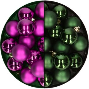 Decoris -kerstballen 32x st - mix donkergroen/paars - 4 cm - kunststof - kerstversiering