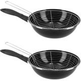 Set van 2x stuks rvs/emaille frituurpan/friteuse voor alle hittebronnen - zwart 26 cm -  Frituren op gasstel of kookplaat