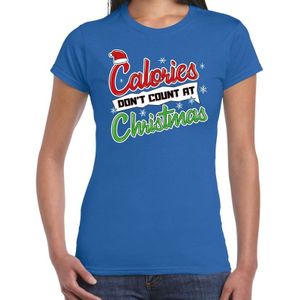 Fout kerstshirt / t-shirt - Calories dont count at Christmas - blauw voor dames - kerstkleding / christmas outfit