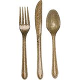 Glitter plastic bestek goud 96x delig - herbruikbaar - Messen, vorken, lepels