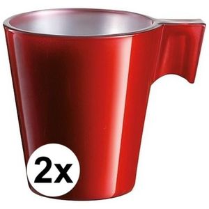 2x Espresso kopje rood - Rood koffiekopje 80 ml