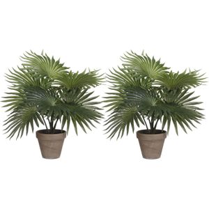 Mica Decorations Palm kunstplant/struik - set van 2x - groen - H40 x D35 cm - top kwaliteit
