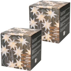 Set van 2x stuks kerstverlichting lichtsnoer met 10 witte sterren op batterijen - Kerst lichtsnoeren - 135 cm