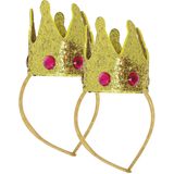 Guirca Carnaval verkleed mini hoedje/kroontje - 2x - goud - diadeem - dames/grote meiden