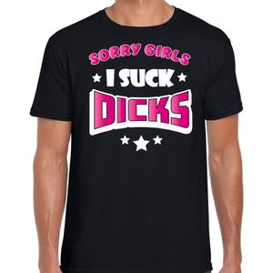 Bellatio Decorations Gay Pride T-shirt voor heren - sorry girls i suck dicks - zwart/roze - LHBTI