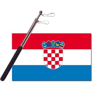 Landen vlag Kroatie - 90 x 150 cm - met compacte draagbare telescoop vlaggenstok - zwaaivlaggen