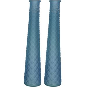 Decoris bloemenvazen gerecycled glas - set 2x - D7 x H32 cm - mat blauw