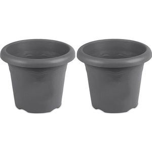 Set van 4x stuks grijze ronde plantenpot/bloempot Flori 18 cm kunststof - Onbreekbare plantenbakken/bloembakken - Tuin decoraties