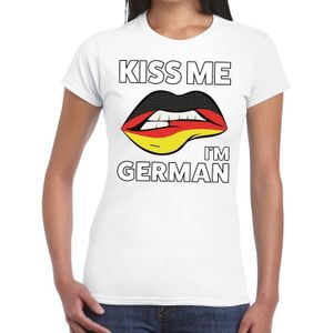 Kiss me I am German t-shirt wit dames - feest shirts dames - Duitsland kleding