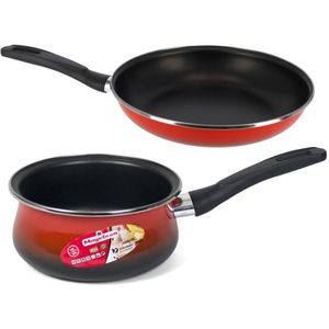 Pannen set van 2x stuks rood Merida - Saus/jus pannetje 16 cm - Koekenpan/hapjespan 30 cm