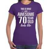 Awesome 70 year - geweldige 70 jaar cadeau t-shirt paars dames -  Verjaardag cadeau