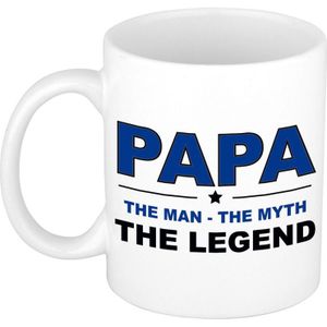 Papa the man the myth the legend cadeau mok / beker wit - 300 ml - verjaardag / Vaderdag - kado koffiemok / theebeker