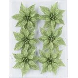 18x stuks decoratie bloemen rozen groen glitter op ijzerdraad 8 cm - Decoratiebloemen/kerstboomversiering/kerstversiering
