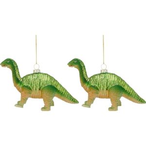 3x Kersthanger figuurtjes glazen dinosaurus groen 16 cm - Kerstornamenten en kersthangers - Kerstboom versiering