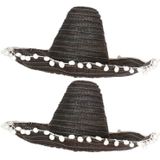 2x stuks zwarte sombrero/Mexicaanse hoed 45 cm - Mexico thema verkleedkleding voor volwassenen
