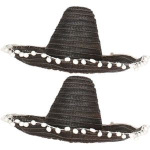 2x stuks zwarte sombrero/Mexicaanse hoed 45 cm - Mexico thema verkleedkleding voor volwassenen