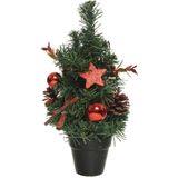 3x stuks mini kunst kerstbomen/kunstbomen met rode versiering 30 cm - Miniboompjes/kleine kerstboompjes