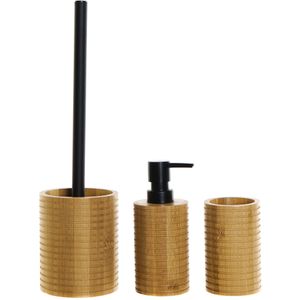 Badkamerset met wc-borstelhouder zeeppompje en beker bruin bamboe hout - Toilet/badkamer accessoires