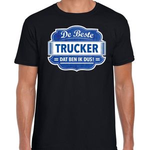 Cadeau t-shirt voor de beste trucker voor heren - zwart met blauw - truckers - kado shirt / kleding - vaderdag / collega