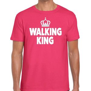 Walking King t-shirt roze heren - feest shirts heren - wandel/avondvierdaagse kleding