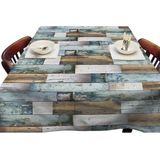 Buiten tafelkleed/tafelzeil blauwe houten planken 140 x 250 cm met 4 tafelkleedklemmen - Tuintafelkleed tafeldecoratie