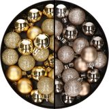 40x stuks kleine kunststof kerstballen champagne en goud 3 cm 3 cm - Kerstversiering