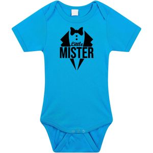 Little mister tekst baby rompertje blauw jongens - Kraamcadeau - Babykleding