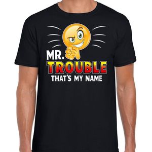 Funny emoticon t-shirt Mr.Trouble that is my name zwart voor heren - Fun / cadeau shirt