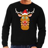 Foute kersttrui / sweater met Rudolf het rendier met rode kerstmuts zwart voor heren - Kersttruien