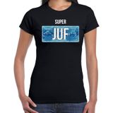 Super juf cadeau t-shirt met slangenprint - zwart - dames - bedankje / cadeau shirt / outfit / kleidng