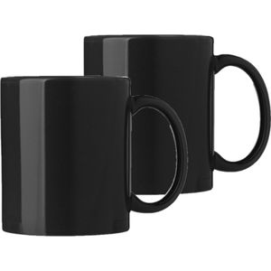 Bellatio Design Koffie mokken/bekers Nantes - 2x - keramiek - met oor - zwart - 300 ml