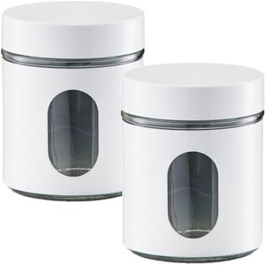 2x Witte voorraadblikken/potten met venster 600 ml - Keukenbenodigdheden - Bewaarpotten/voorraadpotten - Voedsel bewaren