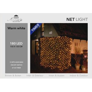 2x stuks boomverlichting lichtnet / netverlichting met timer 180 lampjes warm wit 150 x 130 cm - Voor binnen en buiten gebruik