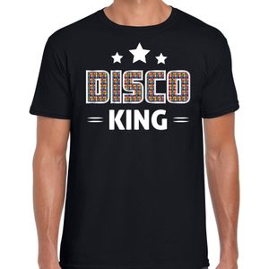 Bellatio Decorations disco verkleed t-shirt heren - jaren 80 feest outfit - disco king - zwart