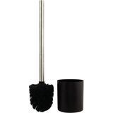 MSV Toiletborstel - MDF hout houder/rvs wc-borstel - 2x - zwart - 37 cm