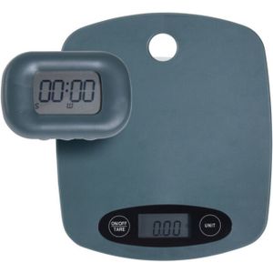Digitale keukenweegschaal en eierwekker van kunststof blauw max 5 kilo - Precisie weegschaal en magnetische timer