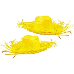 Set van 2x stuks gele Tropische Hawaii thema strohoed met grote rand - Dames hoed