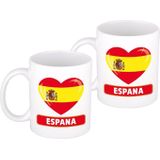 4x stuks hartje Spanje mok / beker 300 ml - Landen vlaggen feestartikelen - Supporters
