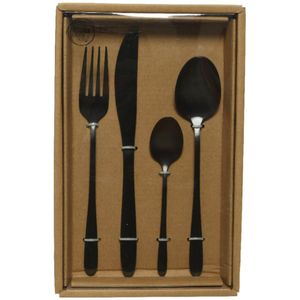 Besteksets/bestek set 16-delig zwart voor 4 personen - Tafelbestek voor ontbijt lunch en diner